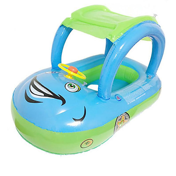 Baby oppustelig pool float med baldakin, bilformet baby svømme float båd blue