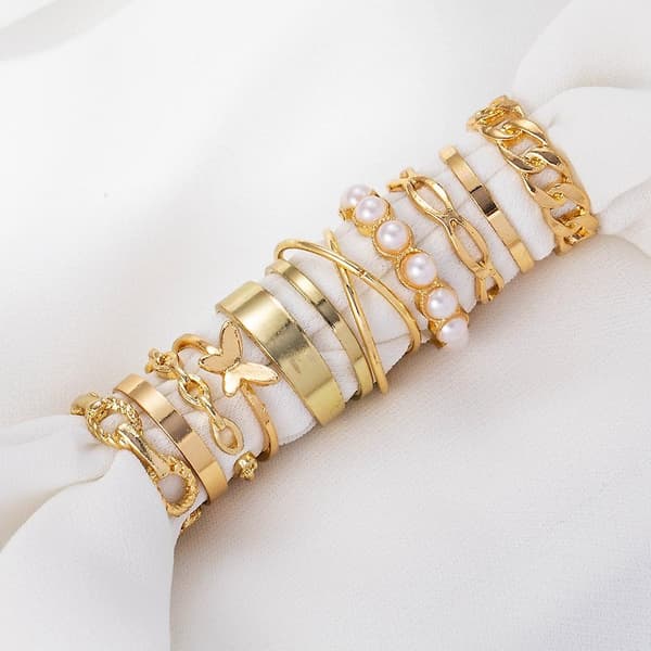 10 stk. Justerbart Ringsett, Dame Punk Geometrisk Enkel Ring, Sommerfugl Perle Ring [DB]