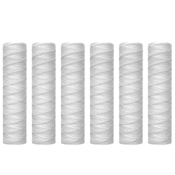 10 Mikrometer Stränglindad Sedimentvattenfilterpatron, 6-pack, Sedimentfiltrering, universell White
