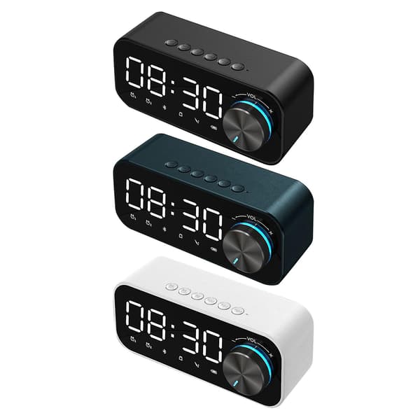 Digital Radiovækkeur med Bluetooth-højttaler, LED-display og spejloverflade til skrivebord