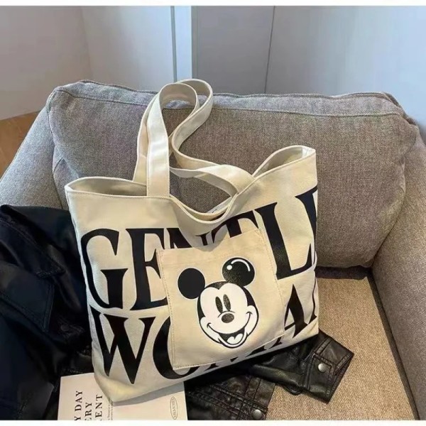 Stor Kapacitet Tote Taske til Kvinder Kawaii Mickey Mouse Bogstav Lærred Skuldertaske Piger Tegneserie Minnie Mouse Håndtasker A