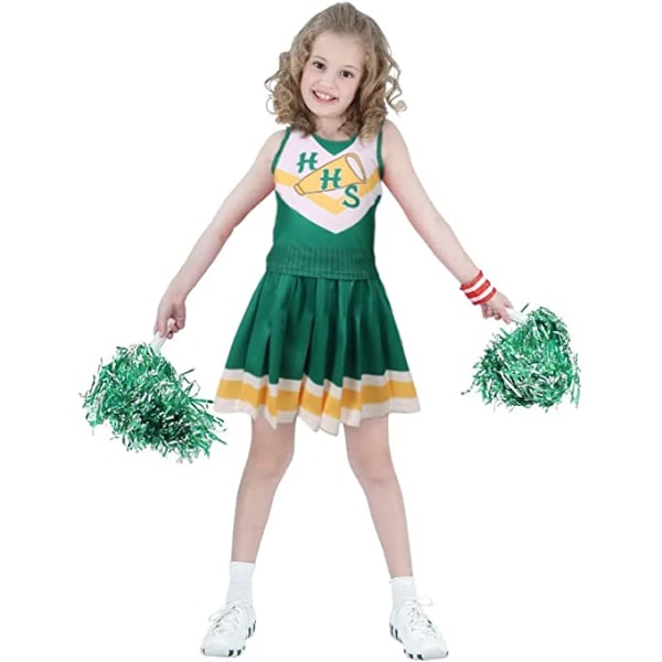 Girls Green Cheerleaders Outfit med Pom Poms 120
