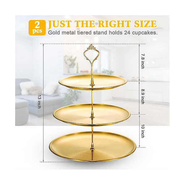 Kage Stativ Rustfrit Stål Lagdelt Cupcake Stativ 3 Lag Bakke Bord Tårn Kage Tallerkener Dessert Holder Gold
