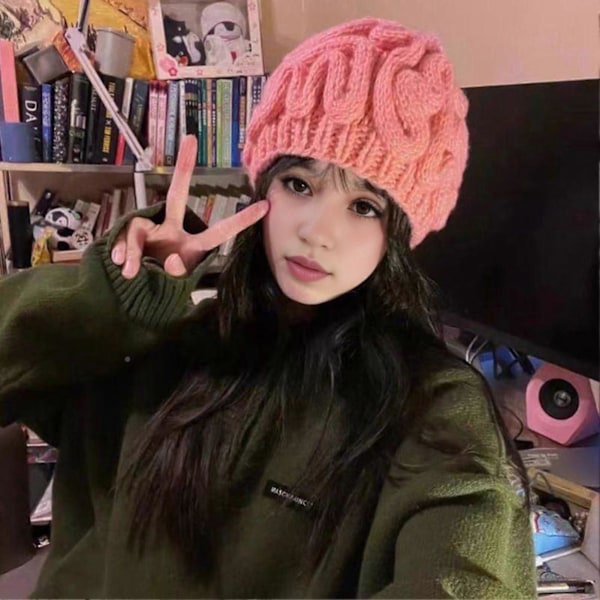 Spoof Horror Hjerne Hue Halloween Beanie Strikket Elastisk Tyk Voksen Barn Skullies Hold Varmen Udendørs Børne Bonnet Vinter Hovedbeklædning Orange