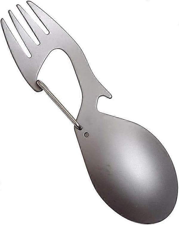 Rustfritt stål gaffel - Titan skje med flaskeåpner - SølvCamping bestikk - rustfritt stål, titan