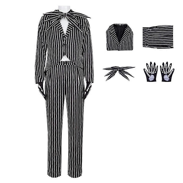 The Nightmare Before Christmas Jack Skellington Cosplay Kostyme Sett for Menn - Stripete Dress - Halloweenfest Antrekk XL