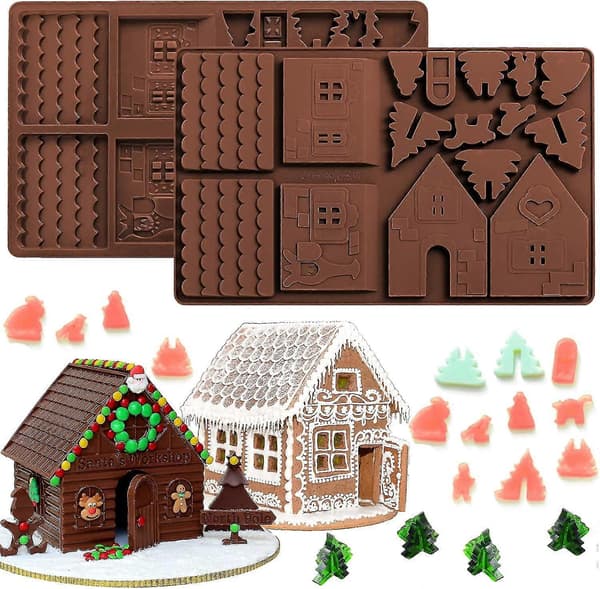 Julepepperkakehus Bakeform, Silikonformer For Desserter, Sjokolade, Godteri, Kaker (2 Stykker)