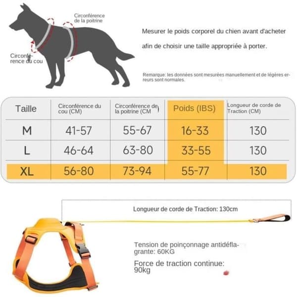 Hundsele - Anti-drag - Infällbart koppel - Bekväm - 200 kg Stark
