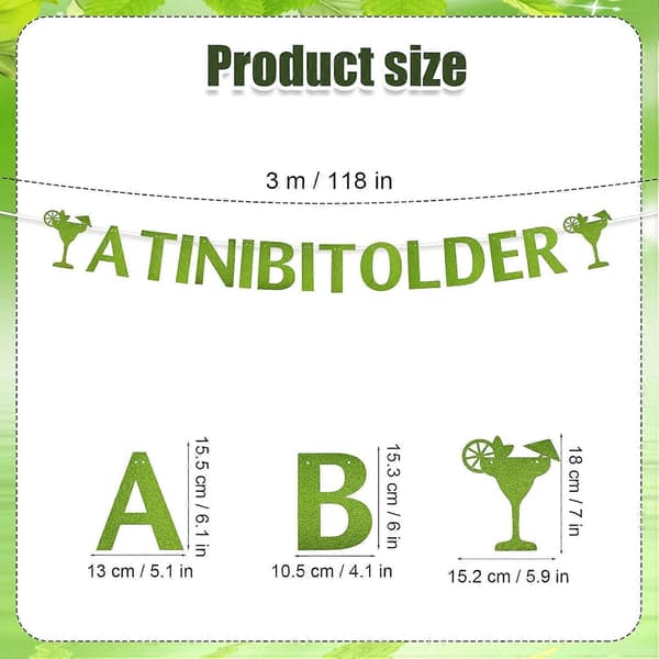 Et Tini Bit Older Banner, ferdigmontert glitter grønn Martini bursdagsfest