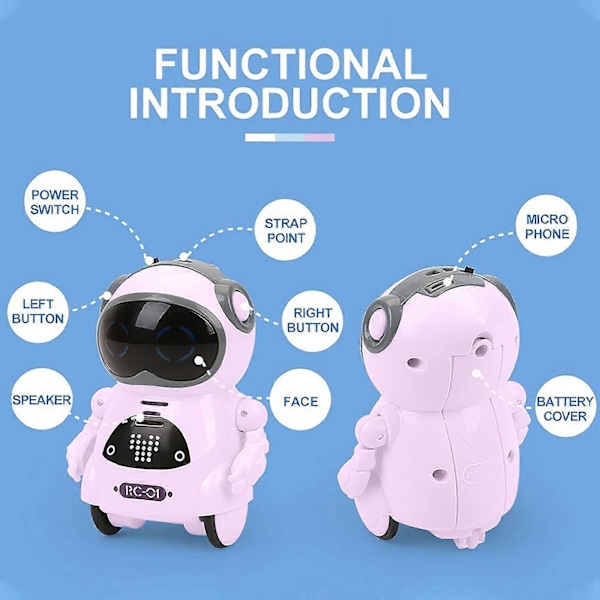 Lomme RC Robot Snakkende Interaktiv Dialog Stemmegjenkjenning Opptak Syngende Dansende Fortellende Historie Mini RC Robot Leker Gave Pink