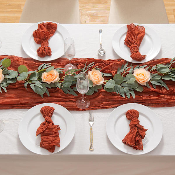 4m Gaze-løper til bryllup, bordløper i cheesecloth, Rustikk styling Red