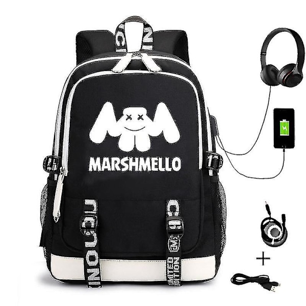 Dj Marshmello Ryggsäck Luminous Usb Laddningsbar Ryggsäck Student Skola Väska Z Style 1