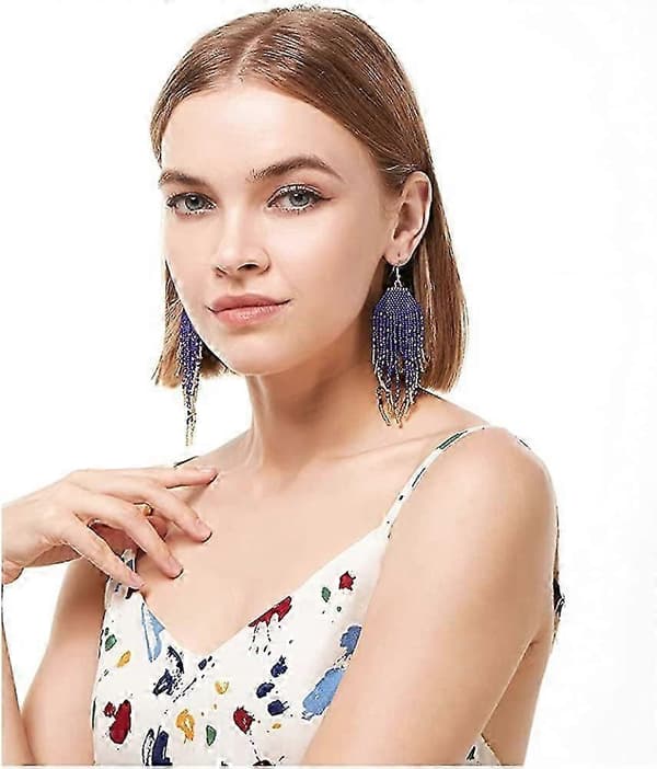Ubiuo Lange Perlekvast Øreringe u2013 Store Bohème Native Statement Perle Hængeøreringe Til Kvinder, Store Boho Statement Håndlavede Perle D
