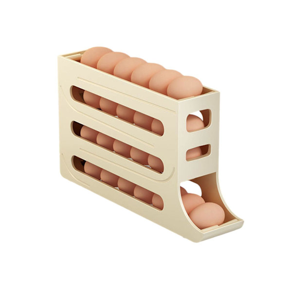 Äggdispenser Automatisk Rullande Äggställ Box Organiseringsställ Kylförvaring 30 ägg, Kampanj Creamy White