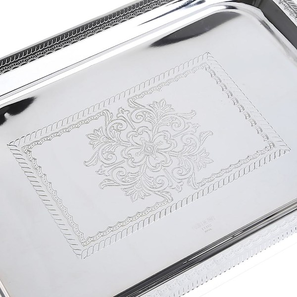 Nordisk Serveringsbrett i Rustfritt Stål med Håndtak Elegant Rektangulært Kaffebar Mat Holder Dessert Display Plate DekorBY Silver L