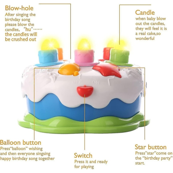 Baby fødselsdagskage legetøj med stearinlys musik legetøj til alder 18m+ år gammel småbarn [DmS]