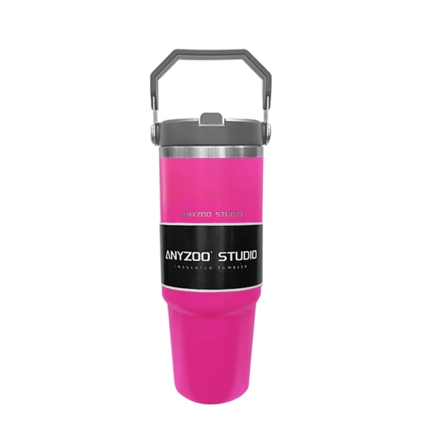 30oz termosflaska rostfritt stål med sugrör Bilsport kaffekopp mugg Termos Bärbar resemugg Stor vattenflaska Fitness rose 30OZ-900ML