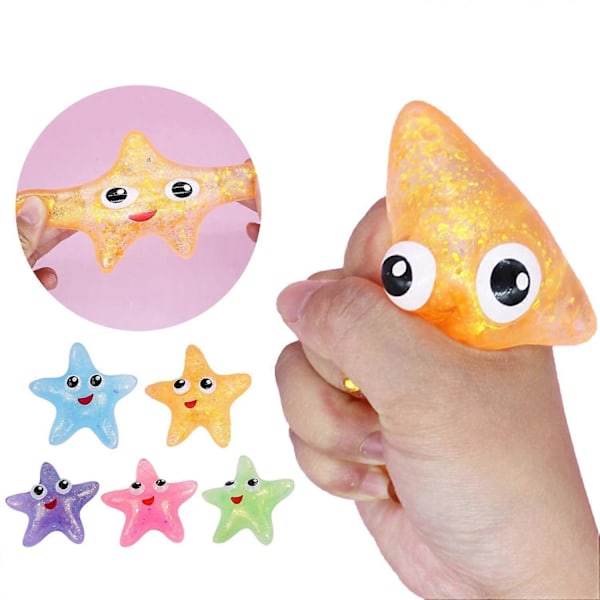 Sød Stjernefisk Klemlegetøj Blød Behagelig Berøring Blød Tilbagefjedrende Glimmer Sequins Mini Klemlegetøj Stressaflastende TPR
