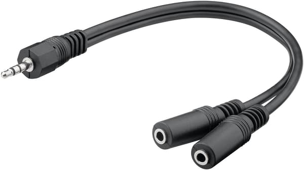 3,5 mm lyd Y-kabeladapter, 1x hann til 2x hunn stereo