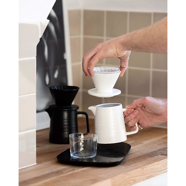 Hæld-over Kaffe Brygger Sæt, Premium Keramisk V60 Drypper Og Dekanter, 1-2 Kopper Hjemmefilter Kaffe Brygger (hvid)