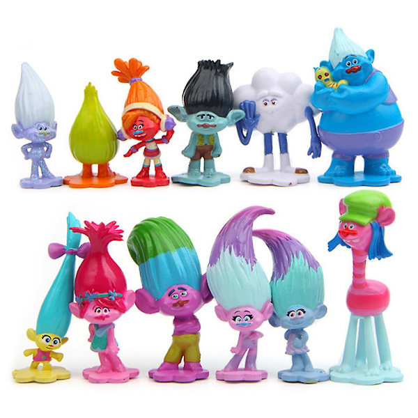 12 stk Trolls Serie Figur Legetøj Tegneserie Samleobjekt Model Mini Trolls Dukker Bordpynt Dekoration Børnegave