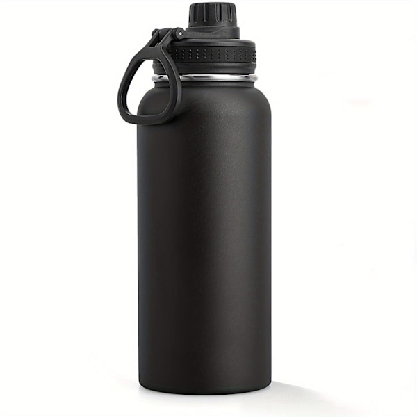 1 stk 950 ml/32 oz Isolerende Vannflaske i Rustfritt Stål, Lekkasjesikker Dobbelvegget Vakuumvannflaske, Perfekt for Sport, Utendørsaktiviteter Black 32oz