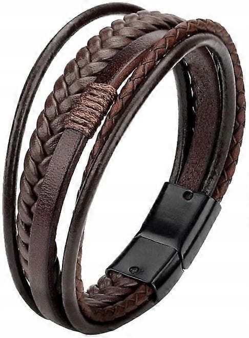 Herre Brun Læderarmbånd, Rustfrit Stål [DB]