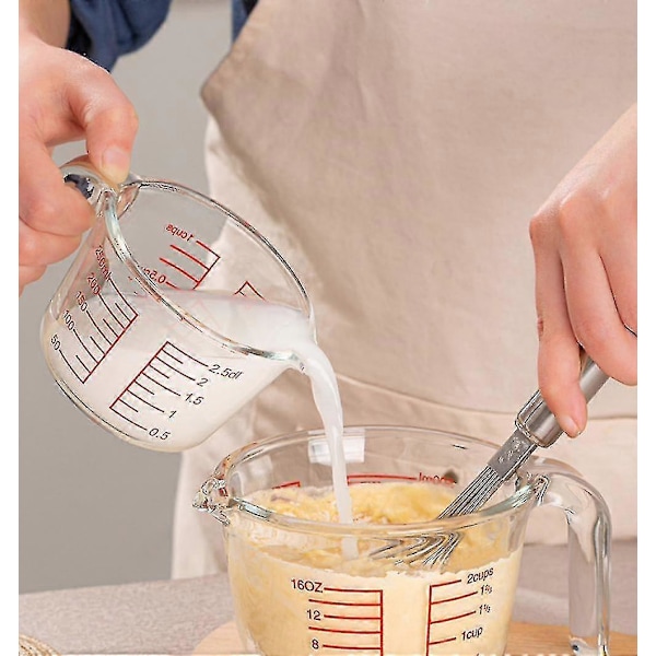 3-osainen lasimitta-astiasetti 350ml/500ml/1000ml Nestemäiset mittakupit Astianpesukone Pakastin Mikroaaltouuni Esilämmitetty uuni Turvallinen