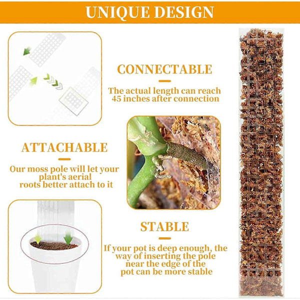 Monstera Stöd, 61 cm 4-Pack Sphagnum Stöd, med Kardborreband och Spikar Inomhus Växtstöd, Monstera, Växtstöd för Klätterväxter Monstera Support f