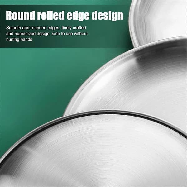Pakke med 5 rustfrie stålplater, 20 cm runde rustfrie stål tallerkener, robuste rustfrie stålplater Silver