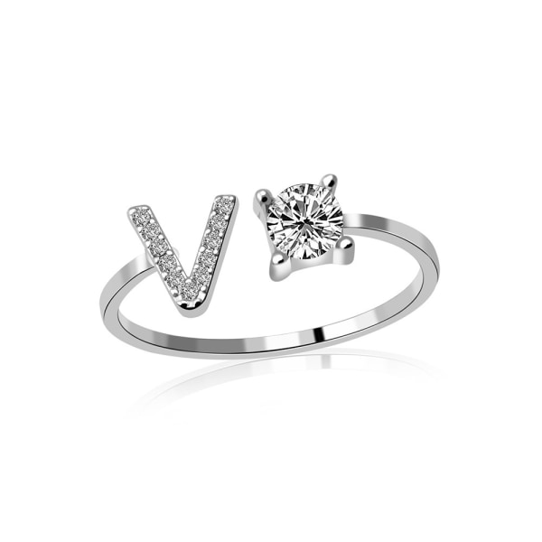 A-z letter silver metal adjustable open ring with initials V