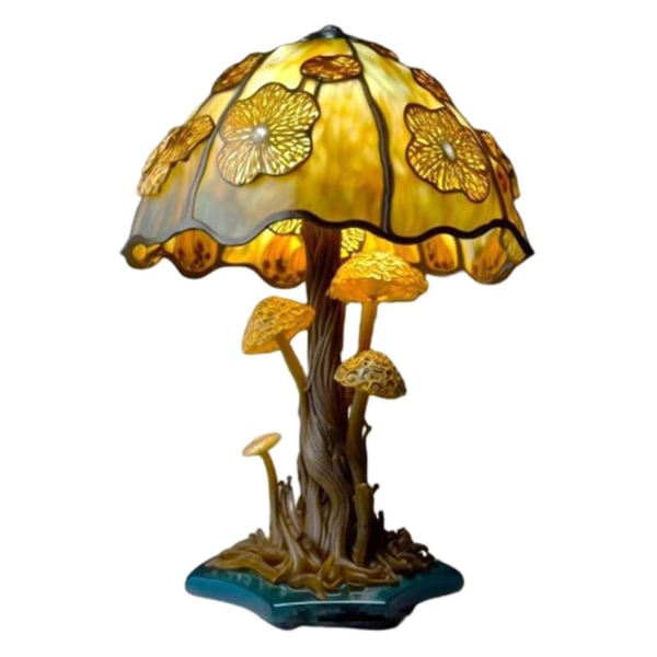 Maleri Glass Mushroom Bordlamper Bohemisk Harpiks Mushroom Bordlampe Nattelys For Hjem Og Kontor Yellow Flower Desk Lamp