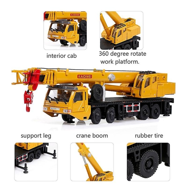 Leksakskranlyft 360 Grader Rotera Arbetsplattform Kran Med 4 Framhjulstyrning Engineering Bilmodell Barn  [DmS] Yellow