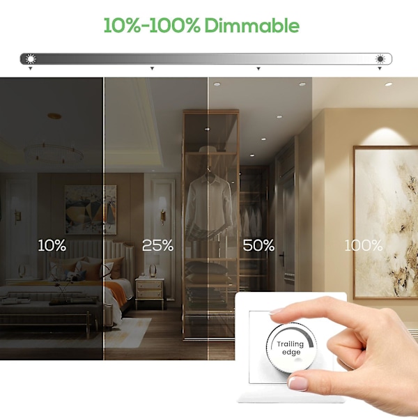 6-pakke 7w Ultra Slim Dimbar Led Downlight Cct 95-100mm Uttak Hvit