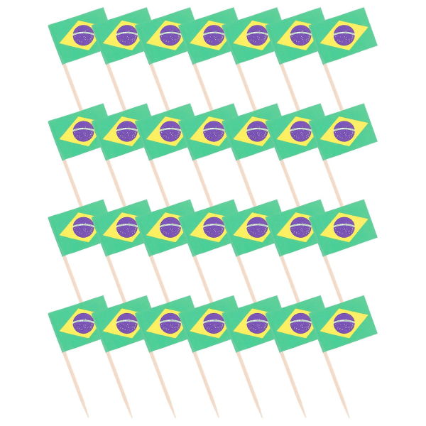 100 stk. Brasilien Nationalflag Design Kage Toppers Kreative Kage Frugt Picks Cupcake Indsæt Dekoration Tandstikker Festartikler 3.5*6.5cm