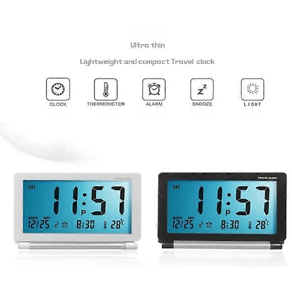 Foldbar Rejse Elektronisk Ur Black
