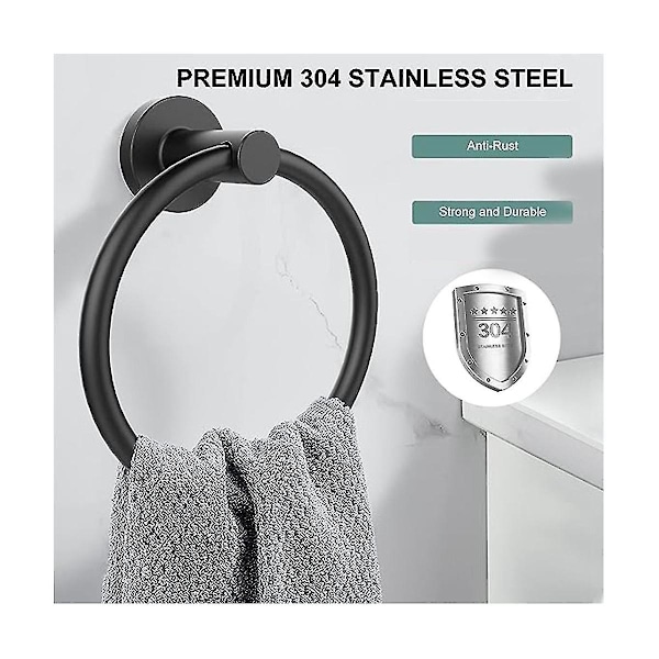 Håndkleholder for bad, håndklering i rustfritt stål 304, tung håndkleholder Black