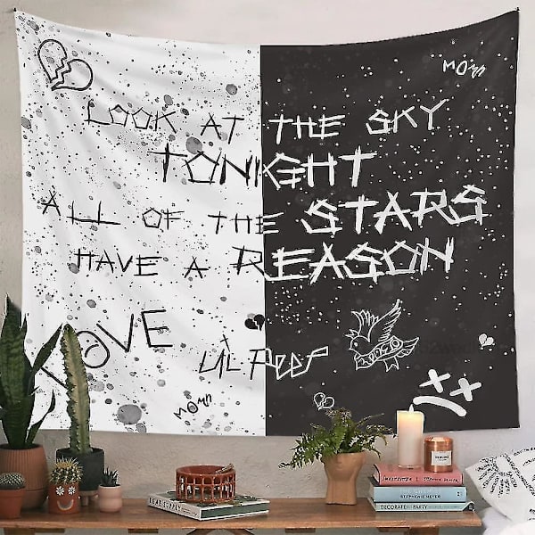Lil Peep Vægtæppe Væghængende Se På Himlen Kunst Vægtæppe Tæppe Sort Hippie Hexemagiske Vægtæpper Æstetisk Værelsesindretning AGT2121 150x130cm