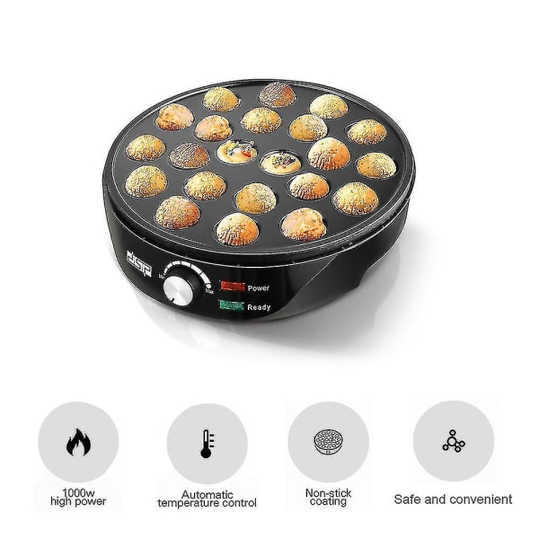 Sort Takoyaki-maskine Ebelskiver-maskine Elektrisk Takoyaki-pande Fyldt pandekagepande Munk Aebleskiver-pandeBY