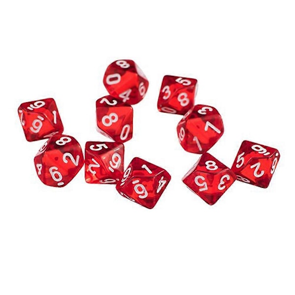 10 st Transparenta Polyhedriska D10 Flerfärgade Tärningar Spel Party Pub Tillbehör Present Red 10pcs