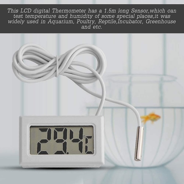 Mini LED-display Digital Termometer, Sonden Sensor Digital LCD Termometer white