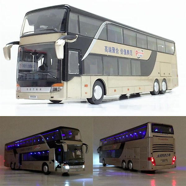 1:32 Högkvalitativ Legering Dubbeldäckare Buss Ljud Ljus Metall Diecast Drag tillbaka Simulation Lyx Sightseeing Bussfordon Barnleksaker [DmS] Blue2