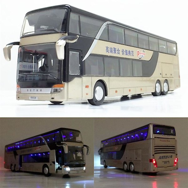 1:32 Högkvalitativ Legering Dubbeldäckare Buss Ljud Ljus Metall Diecast Drag tillbaka Simulation Lyx Sightseeing Bussfordon Barnleksaker [DmS] White3