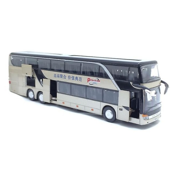 1:32 Högkvalitativ Legering Dubbeldäckare Buss Ljud Ljus Metall Diecast Drag tillbaka Simulation Lyx Sightseeing Bussfordon Barnleksaker [DmS] Gold