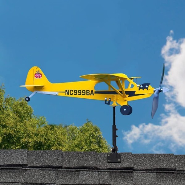 Hagedekorasjoner 3D Piper J3 Cub Vindspinner Fly Metall Fly Værhane Utendørs Tak Vindretningsindikator Værhane (FÅ DET) 32*28cm