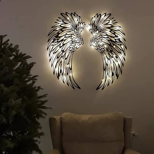 Metallinen Enkelien Siivet Seinäkoriste, Led-Enkelien Siivet Seinäveistos, Hohtava Siipi Taide Sisä- ja Ulkokäyttöön BY 45x45 cm