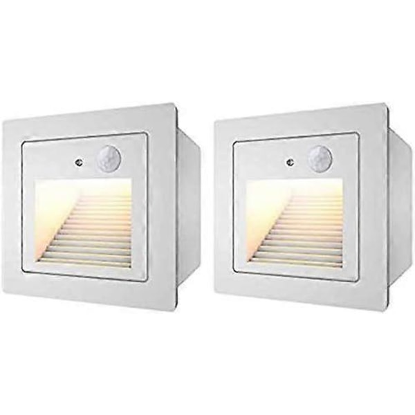 [2 kpl] 3W upotettavat seinävalot portaisiin, liiketunnistimella varustettu LED-porrasvalo sisä-/ulkokäyttöön, upotettava puutarhavalo white