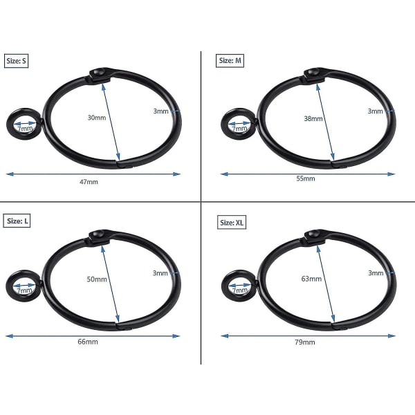 20 stk. metalgardinringe, åbne og lukkede ringhængekroge til gardiner og stænger, 50 mm indvendig diameter (sort)
