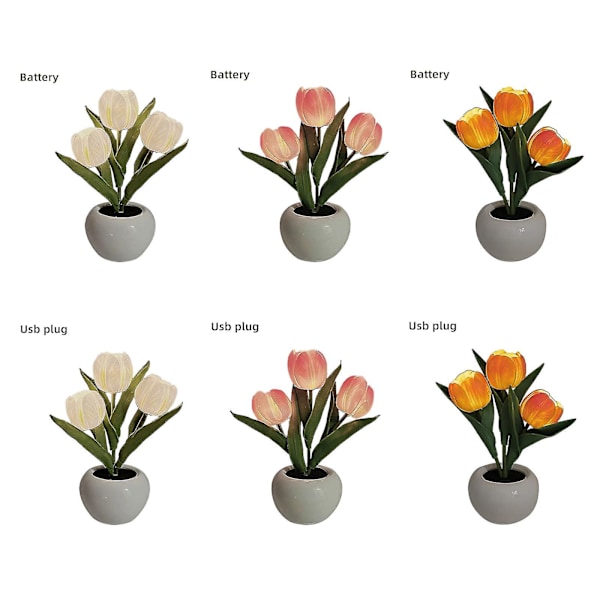 Handgjord Tulpan Nattlampa, DIY Heminredning Simuleringsblomma Sovrum Sänglampa (3 Blommor) Pink