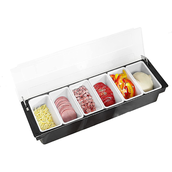 6 roms brett, avtakbar toppingstasjon, plastpizza ingredienser krydderdispenser, gjenbrukbar stil 1 SIZE 1